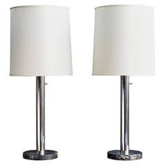Pair of Chrome and Marble Lamps by Nessen