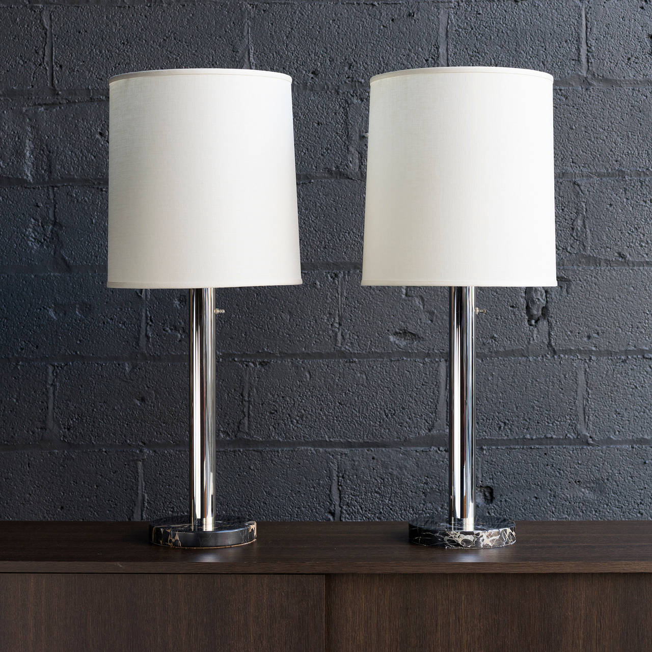 Pair of Chrome and Marble Lamps by Nessen 2