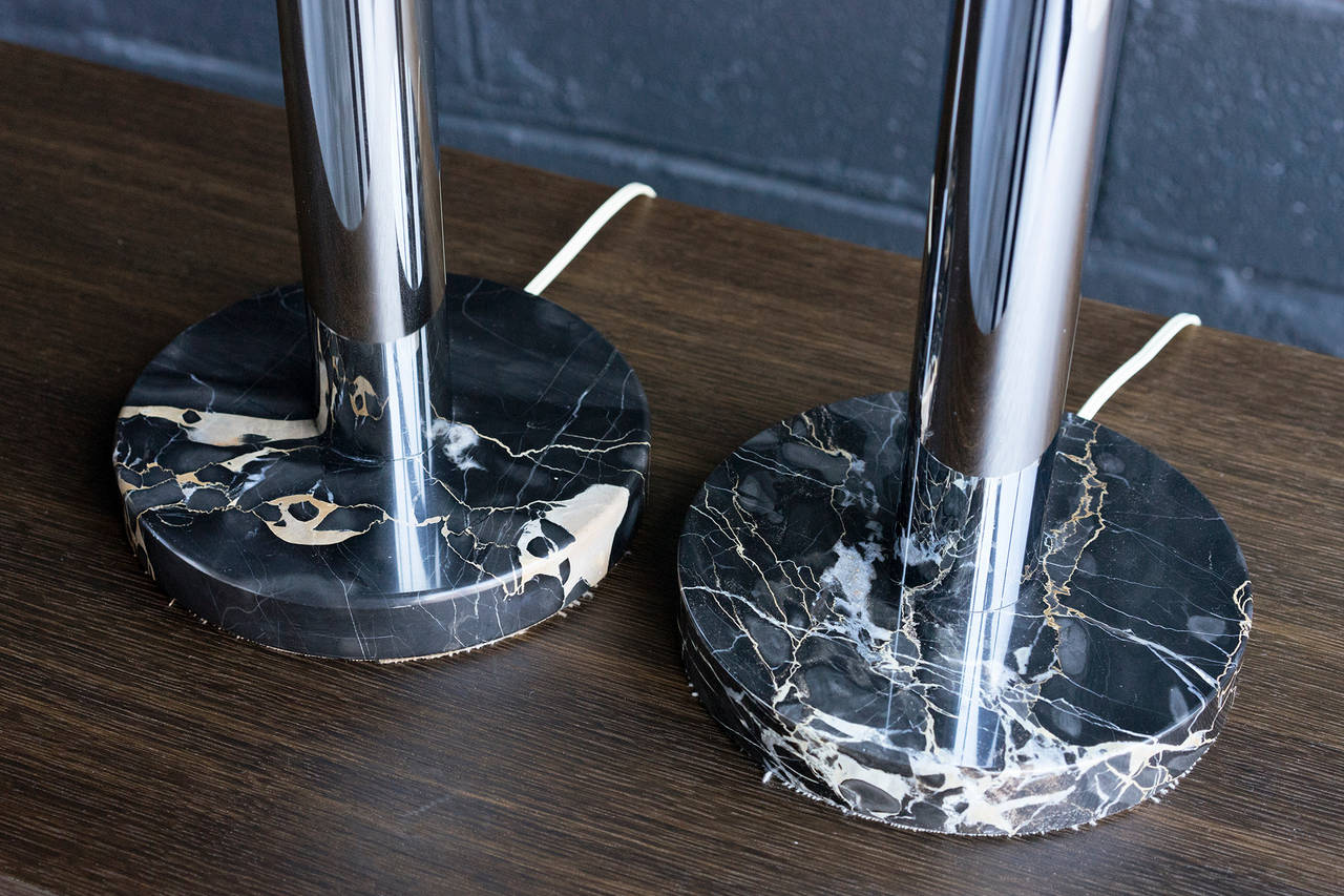 Pair of Chrome and Marble Lamps by Nessen 1