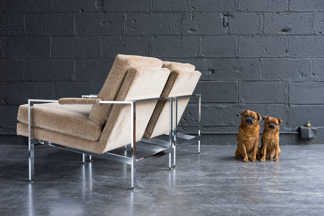 Velvet and Steel Lounge Chairs by Milo Baughman 4