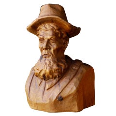 Wooden Bust of Sensitive Bearded Man