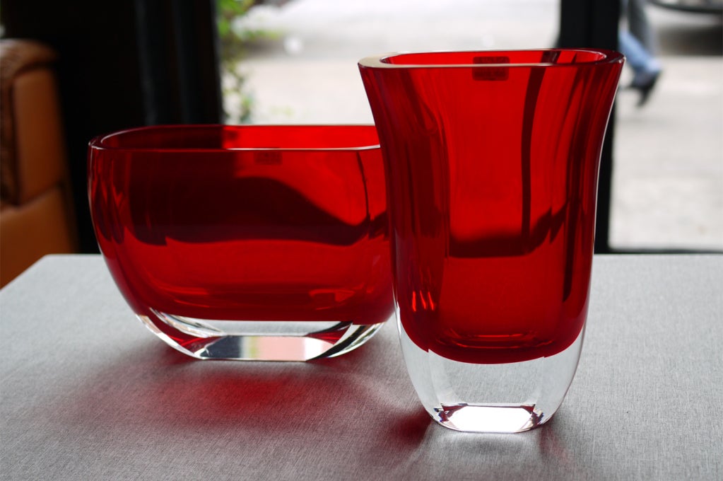 Pair of Block Crystal Vases