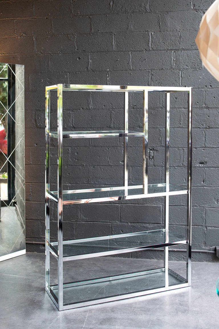 Late 20th Century Chrome and Glass Room Divider or Etagere