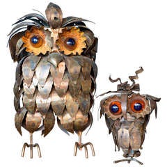 Vintage Metal Owl Sculptures