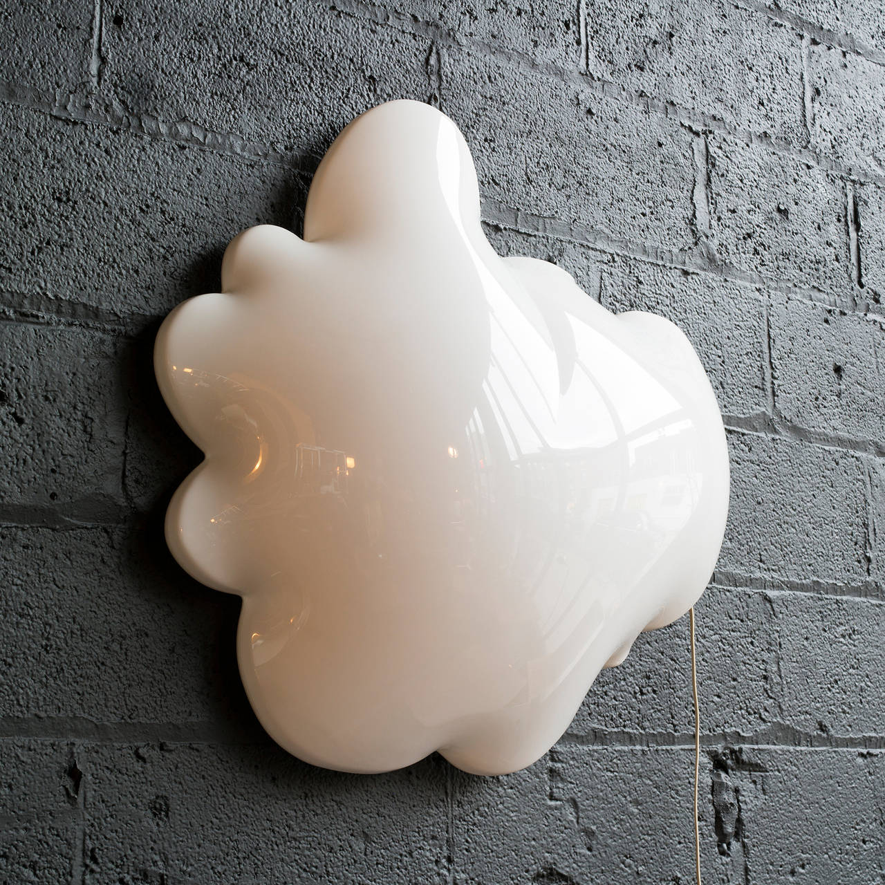 Charmingly bulbous acrylic cloud form over fluorescent fixture with original colored gels.