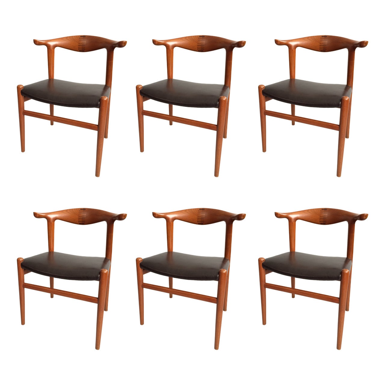 Set of Six "Cow Horn" Armchairs "JH505" Designed by Hans Wegner