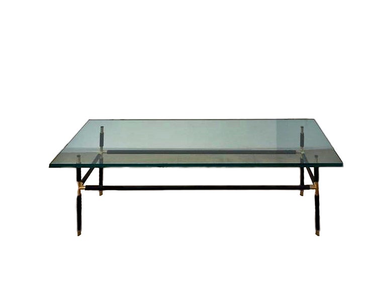 Coffee table, design Fontana Arte, black metal brass and glass