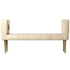 White Leather Bench By Edward Wormley