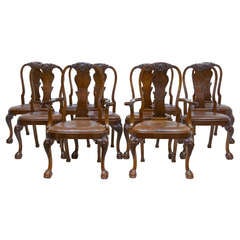 Vintage Early 20th Century Queen Anne Influenced Set of Walnut Dining Chairs