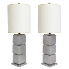 Pair of Silver Leaf Cube Lamps