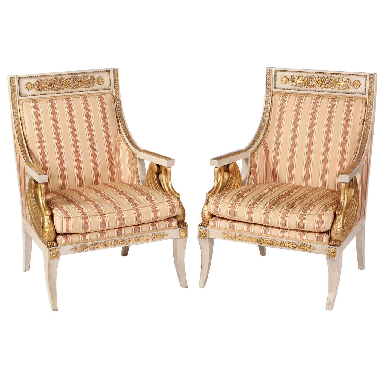 An Important Pair of a Italian Neoclassical Painted & Parcel Gilt Marquises