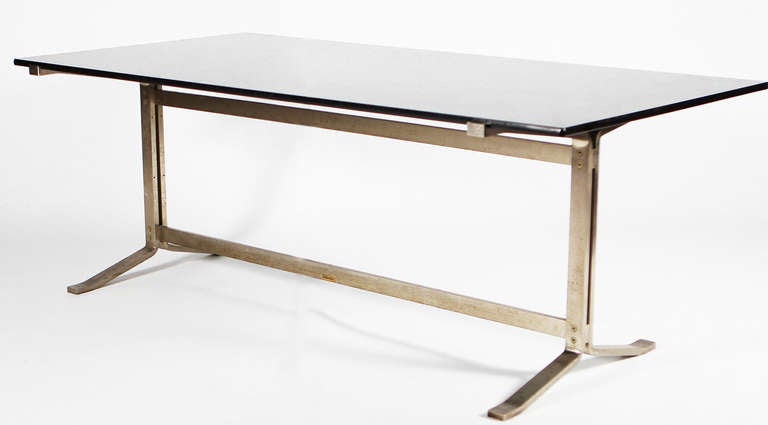 Desk table designed , production Formanova silver metal, black glass.