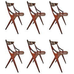 Six Beautiful Sculpted Teak Dining Chairs Designed by Arne Hovmand Olsen