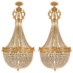 Pair of French Mid 19th Century Louis XVI Style Baccarat and Ormolu Chandeliers