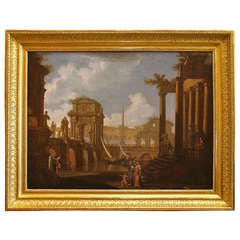 18th Century Italian Oil on Canvas Painting in the Circle of Giovanni Paolo Panini