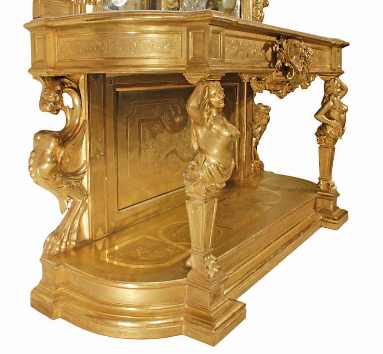 Italian Mid 19th Century Giltwood and White Carrara Marble Console with Matching Mirror