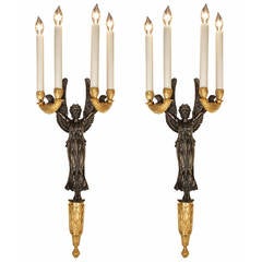 French 19th Century Neoclassical Style Ormolu and Patinated Bronze Sconces