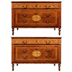 A Pair Of Italian Mid 18th Century Louis XVI Period Walnut Inlaid Commodes 3