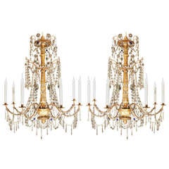 A Pair Of Italian Mid 18th Century Genovese Giltwood And Crystal Chandeliers