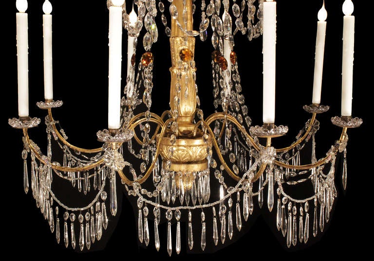Pair of Italian 18th Century Giltwood and Crystal Genovese Chandeliers 1