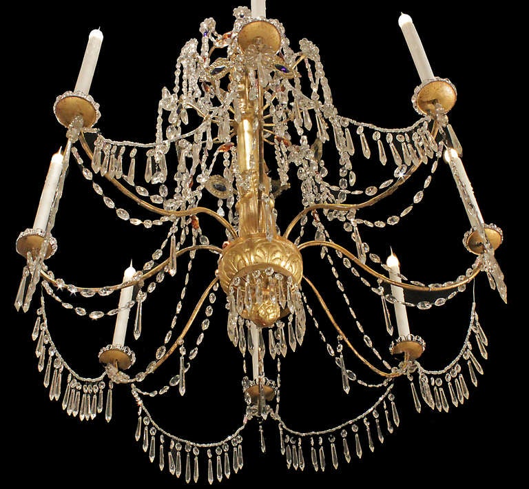 Pair of Italian 18th Century Giltwood and Crystal Genovese Chandeliers 2