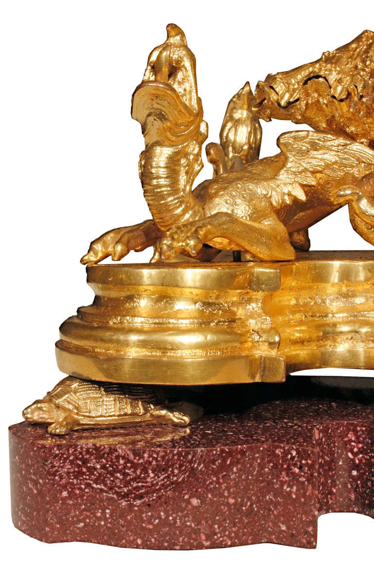 French 17th Century Louis XIV Period Ormolu and Porphyry Inkwell 1
