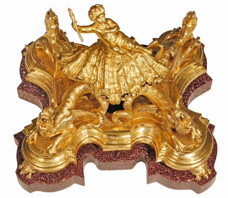 French 17th Century Louis XIV Period Ormolu and Porphyry Inkwell 2