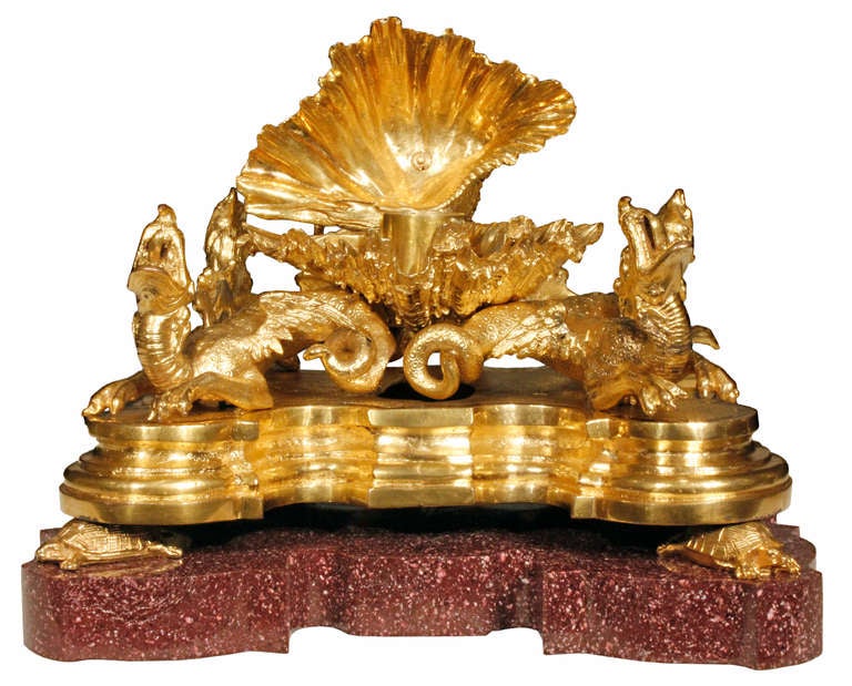 French 17th Century Louis XIV Period Ormolu and Porphyry Inkwell 3