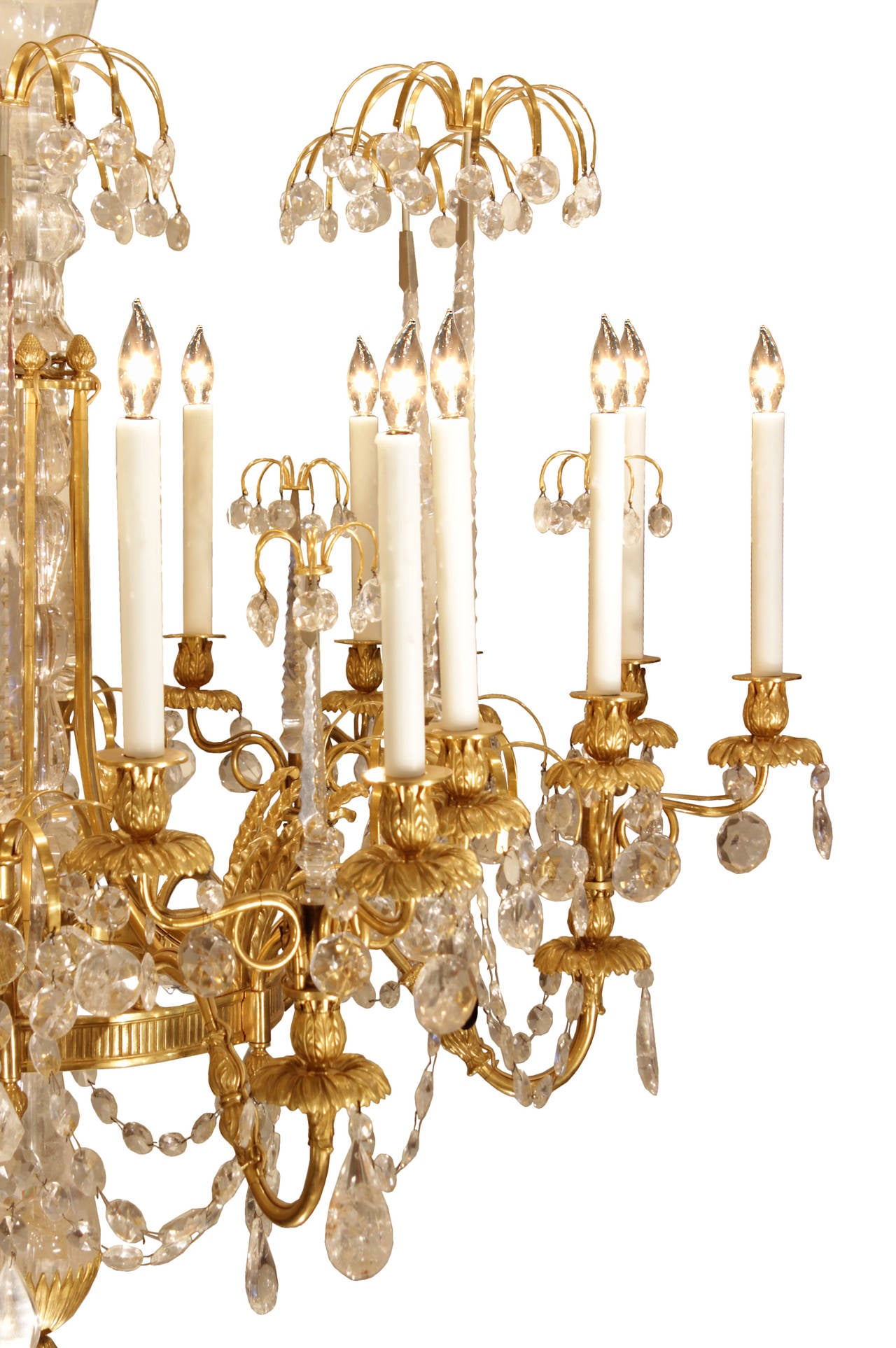 An extraordinary and spectacular Late 18th early 19th century Russian Imperial Neo-Classical st. ormolu and rock crystal chandelier, possibly attributed to Johan Zekh, one of Saint-Petersburg’s most celebrated masters. This eighteen light chandelier