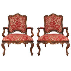 Pair of French 18th Century Regence Period Walnut Armchairs Pair of French 18th Century Regence Period Walnut Armchairs