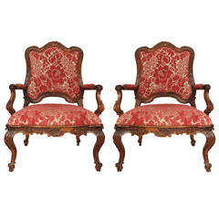 Pair of French 18th Century Regence Period Walnut Armchairs