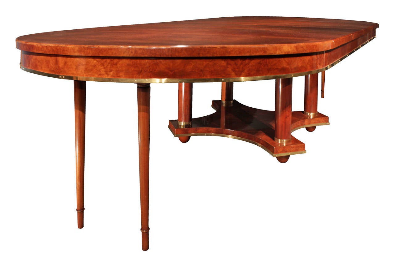 French 19th Century Empire Neoclassical Style Burl Walnut, Ormolu Dining Table