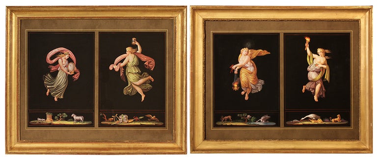 A sensational and large collection of early 19th century Italian gouaches in the school of Michelangelo Maestri. The extremely well executed and very decorative set depicts classical dressed female maidens and putties with dolphins. All original and