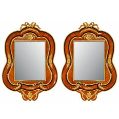 A Pair of French 19th Century Napoleon III Period Tulipwood, Kingwood and Ormolu Mirrors
