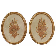 Italian 18th Century Louis XVI Period Patinated and Giltwood Wall Plaques