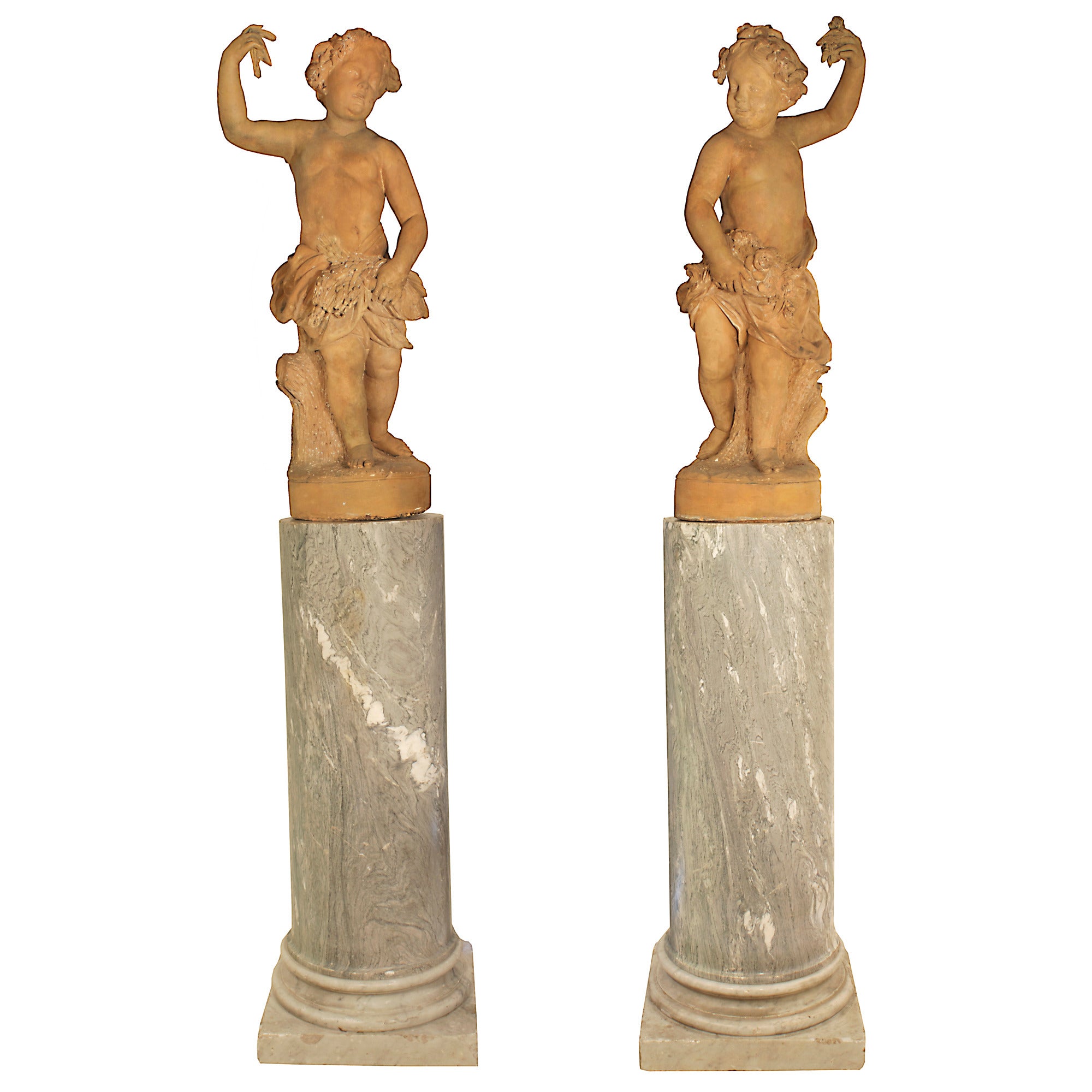 A Pair of Large Scale French Mid 18th Century Terracotta Statues
