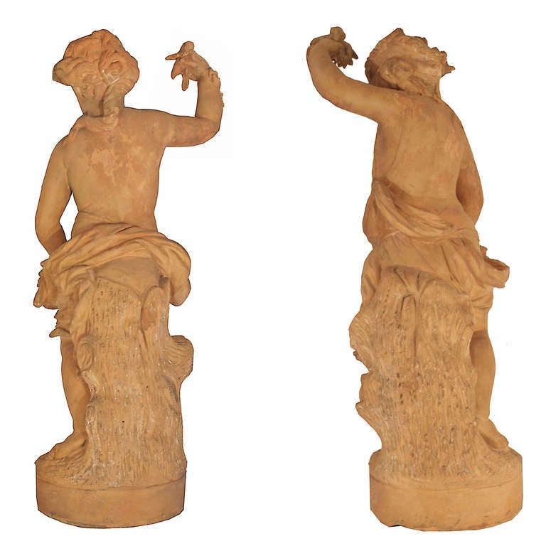A Pair of Large Scale French Mid 18th Century Terracotta Statues 1