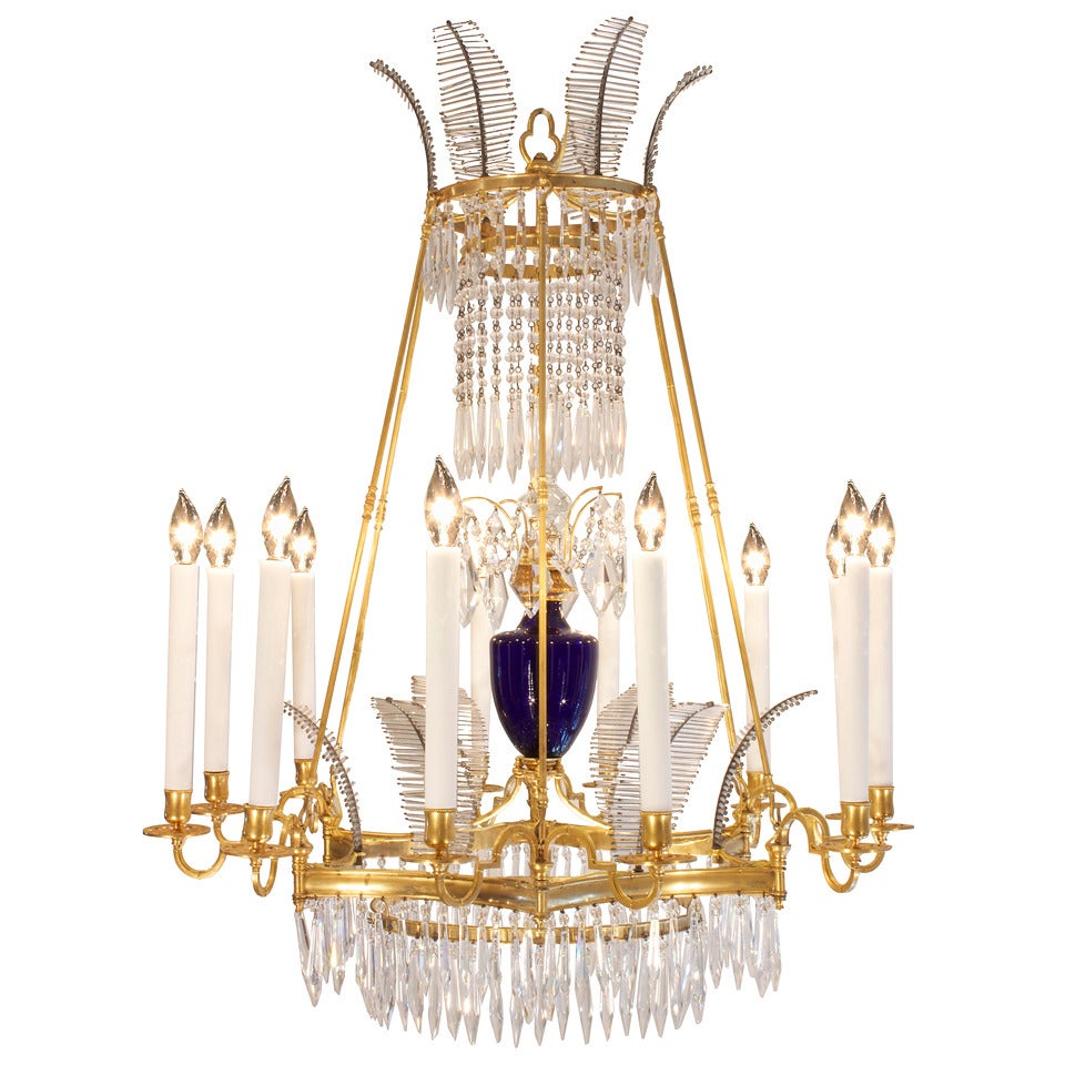 Russian 19th Century Neoclassical Style Crystal and Ormolu Chandelier