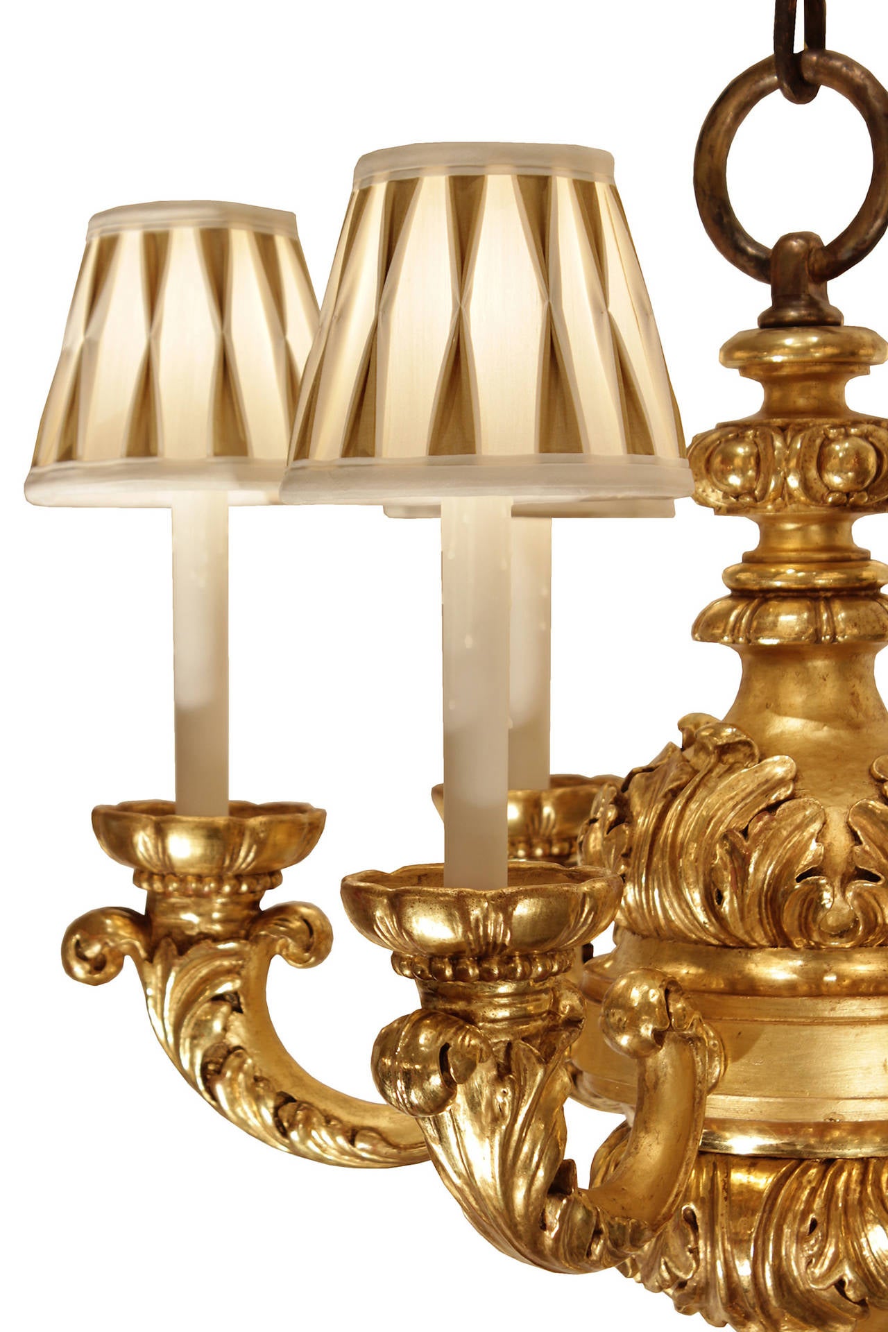 Pair of 19th Century Italian Inspired Louis XV Style Giltwood Chandeliers In Excellent Condition In West Palm Beach, FL