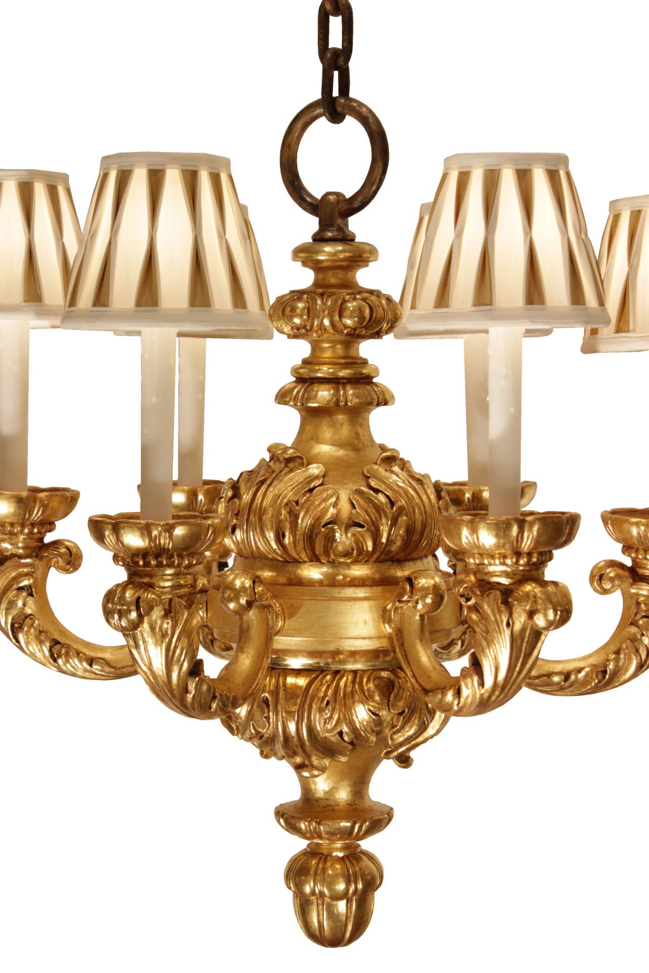 Pair of 19th Century Italian Inspired Louis XV Style Giltwood Chandeliers 4