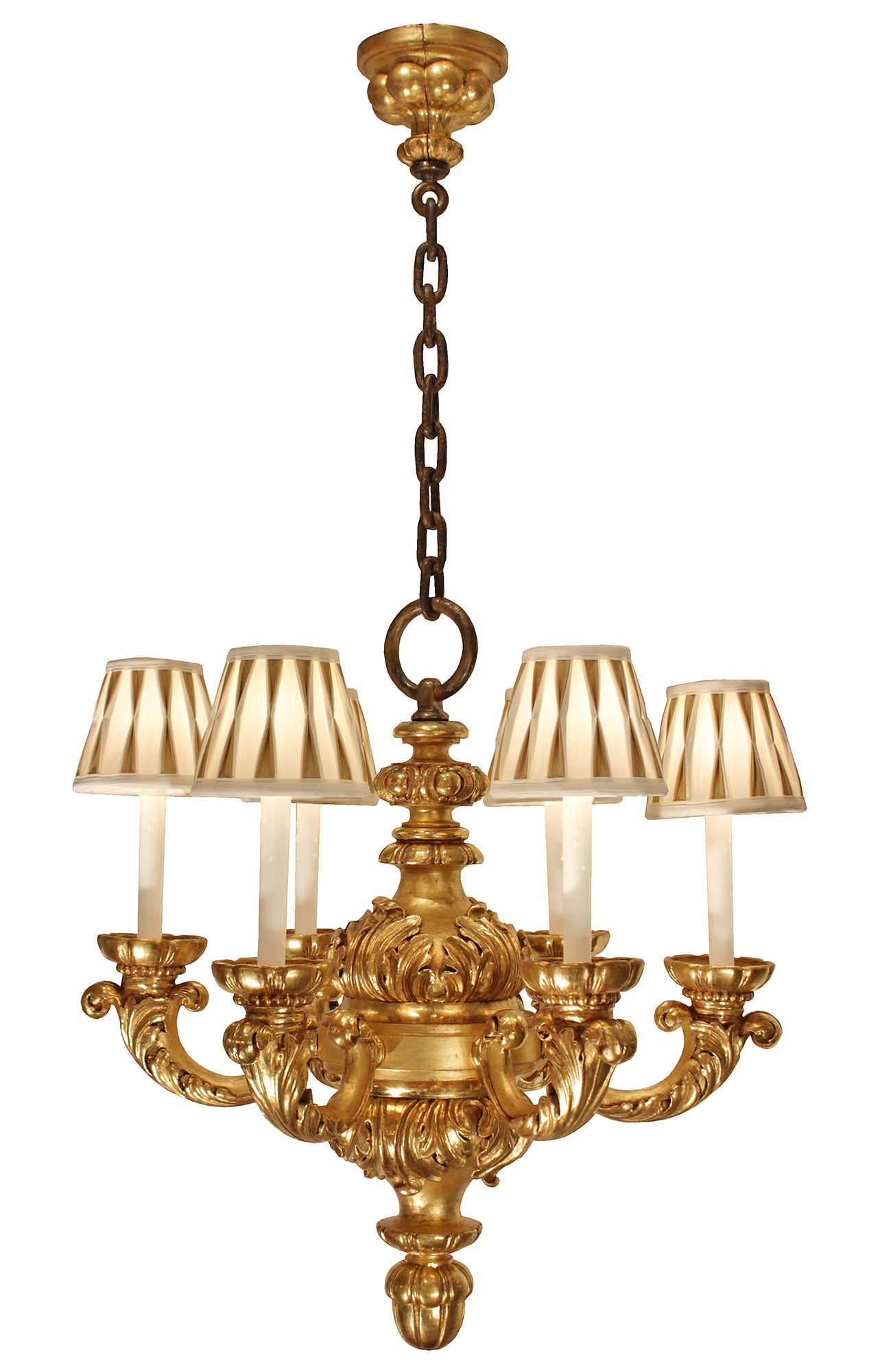 Pair of 19th Century Italian Inspired Louis XV Style Giltwood Chandeliers 2