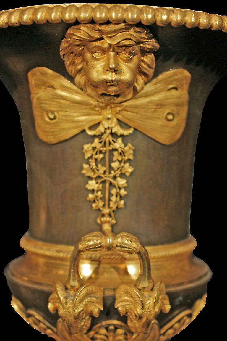 19th Century French 1st Empire period circa 1805-1810 patinated bronze urns