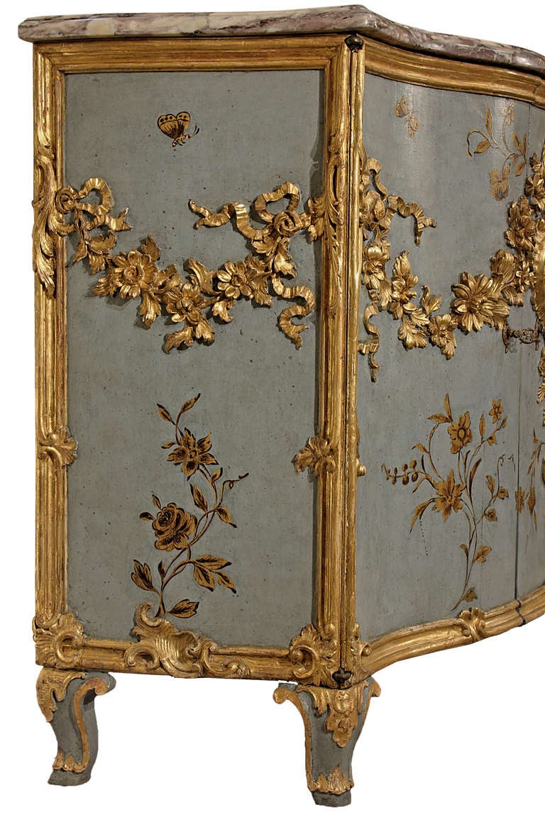Italian 19th century Louis XV st. painted and gilt three door buffet In Excellent Condition In West Palm Beach, FL
