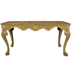 Italian Late 19th Century Patinated Green Laca Povera Venetian Coffee Table