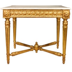 French 19th Century Louis XVI Style Giltwood and White Carrera Marble Center Table