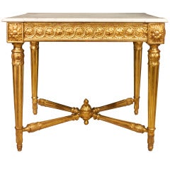 Antique French 19th Century Louis XVI Style Giltwood and White Carrera Marble Center Table