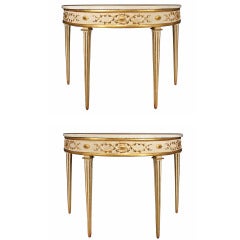Pair of Italian Mid 19th Century Louis XVI Style Demi-lune Patinated and Gilt Consoles 5