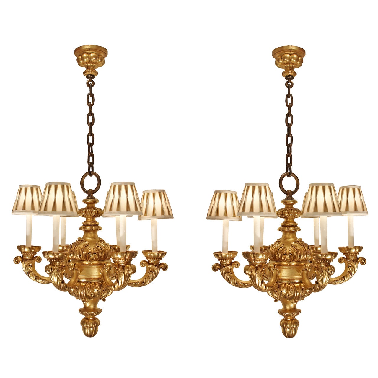 Pair of 19th Century Italian Inspired Louis XV Style Giltwood Chandeliers