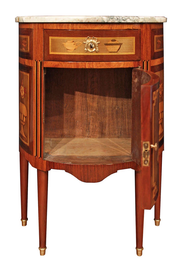 Fruitwood A Pair Of French 19th Century Louis XVI st. Demi Lune Commodes, In The Manner Of Topino.