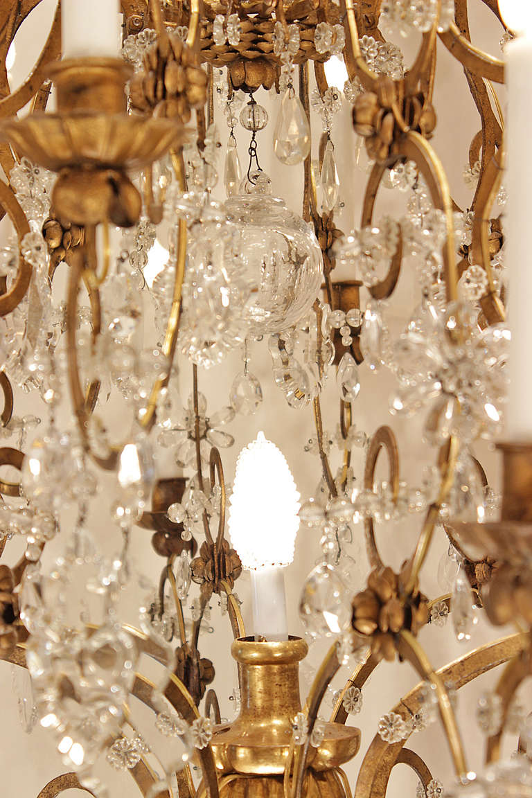 Italian Mid 19th Century Louis XV st. Gilt Metal and Crystal Chandelier 1